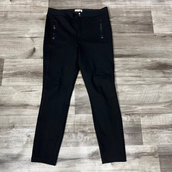 The Essential Slim By Anthropologie Leather Trim Slim Leg Trousers Black Size 6 - Picture 1 of 9